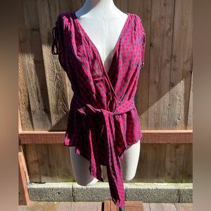 Check pattern wrap blouse, size 10
